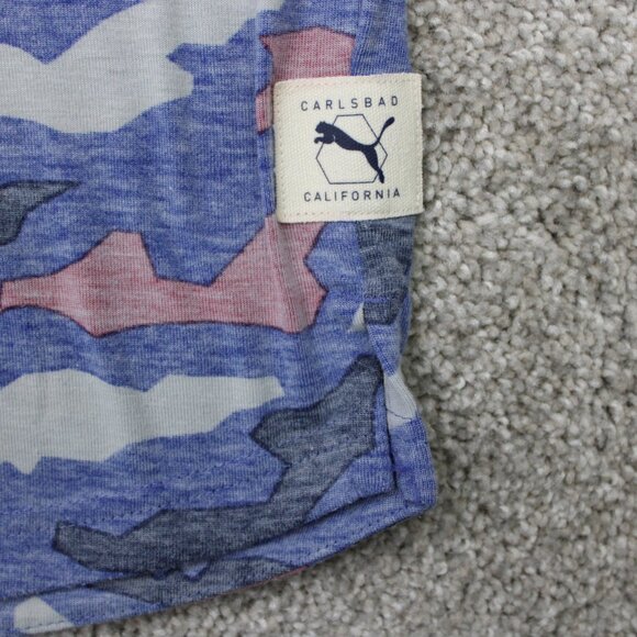 Puma Polo Shirt Mens Medium Pink/Blue Camo Reverse Print Golf S/S Pullover - Picture 9 of 14